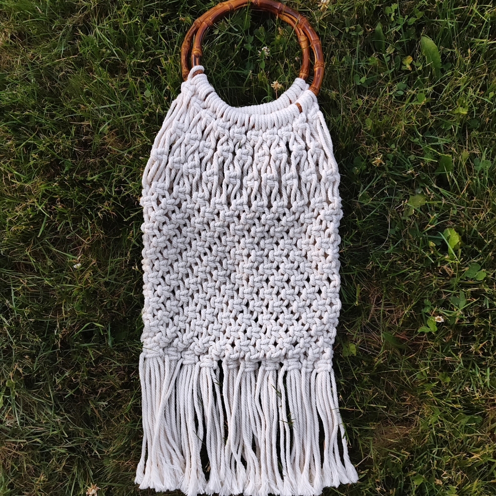 Handmade Macrame Bag with Wooden Handles